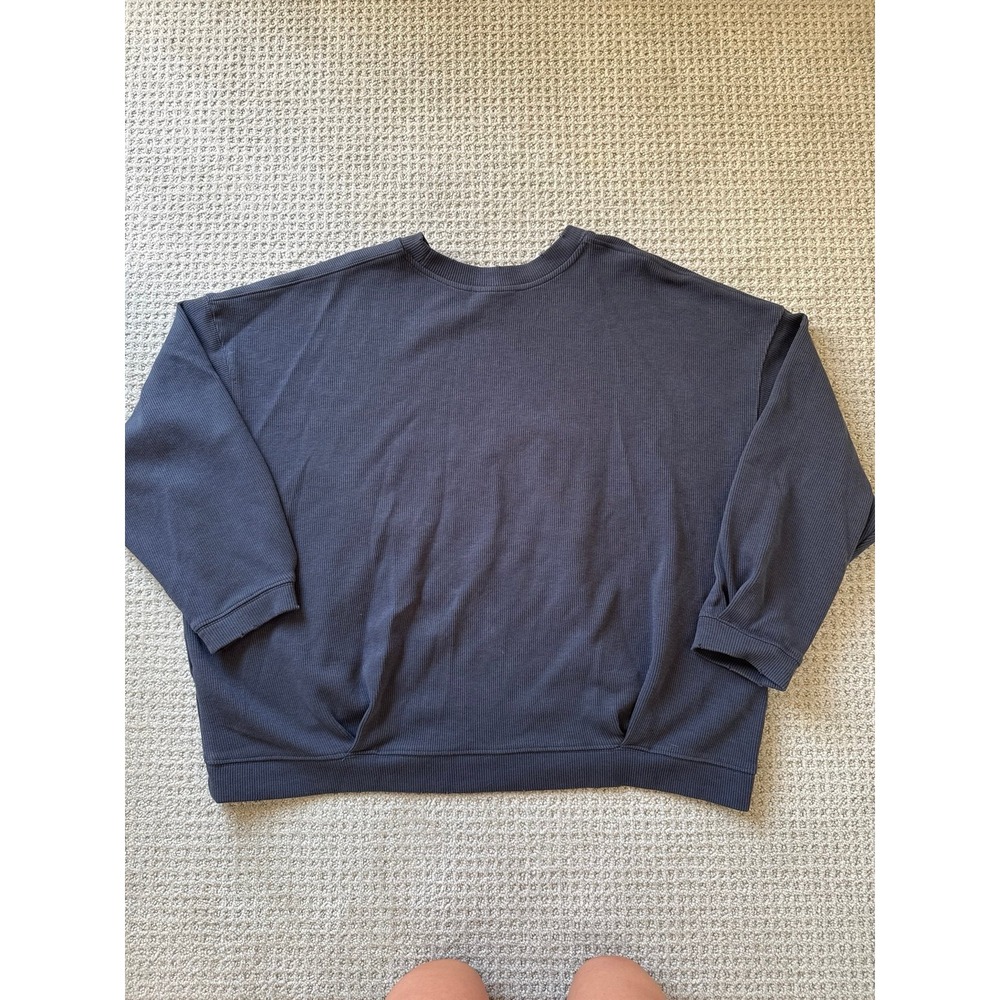 By Together Charcoal Gray Oversized Ribbed Sweatshirt Crewneck Small